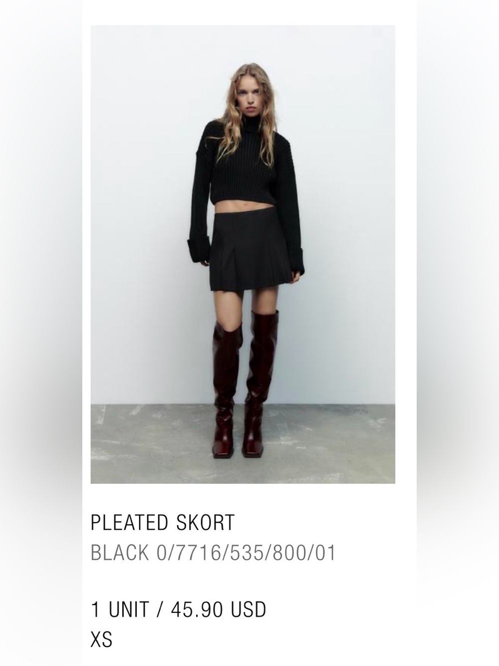 NWT Zara Black Pleated Skort XS - Picture 3 of 14